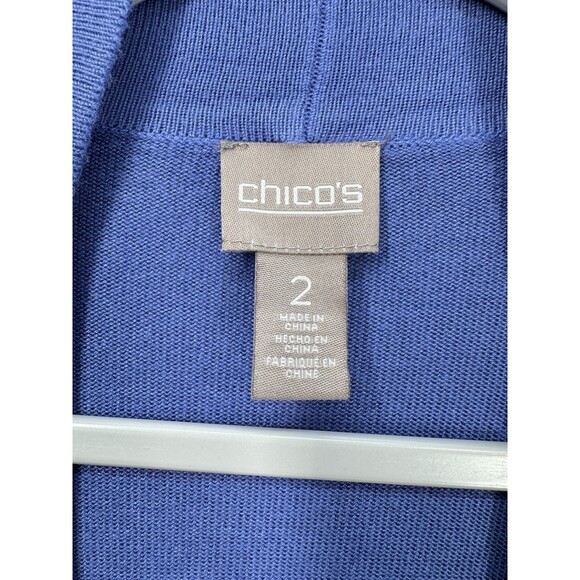 Chicos Open Front Cardigan Womens 2/Large Blue 1/2 Sleeve Duster Sweater Classic - Picture 3 of 10